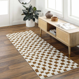 Lajos Brown Checkered 7ft Runner Rug