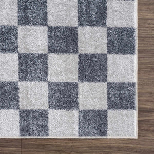 Alie Gray Checkered Washable Runner Rug