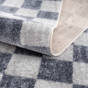 Alie Gray Checkered Washable Runner Rug