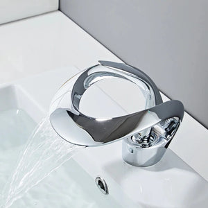 Top view of The Elegant Versailles Single-Hole, Single-Handle Luxury Waterfall Bathroom Faucet in Chrome Color.