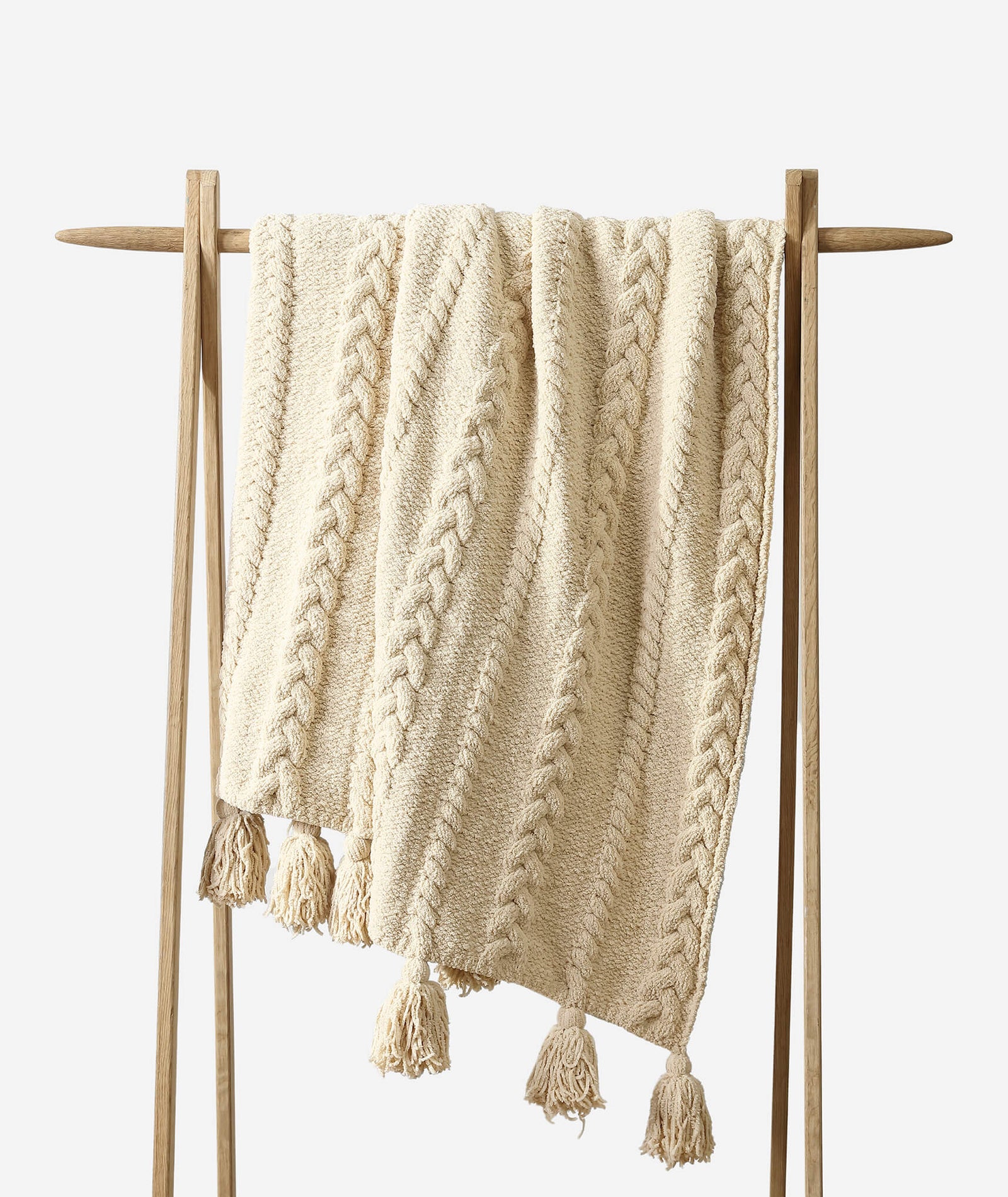 Braided Pom Pom Throw - Sahara Tan / 75" x 52"
