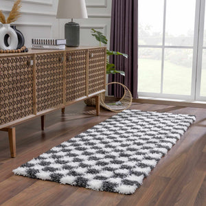 Atira Black & White Checkered Runner Rug