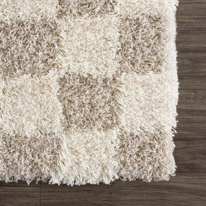 Atira Light Brown Checkered Runner Rug