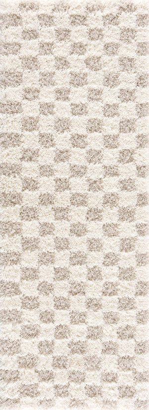 Atira Light Brown Checkered Runner Rug