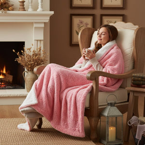 DaDa Bedding Luxury Blossom Pink Rose Buds Pink Sherpa Backside Faux Fur Throw Blanket (BL-171752)