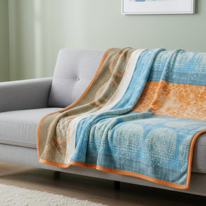 DaDa Bedding Papaya Beach Orange & Blue Reversible Soft Fleece Flannel Throw Blanket (XY9841)