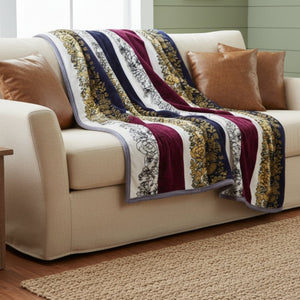 DaDa Bedding Botanical Floral Striped Carnations Mink Flannel Fleece Throw Blanket (XY9829)