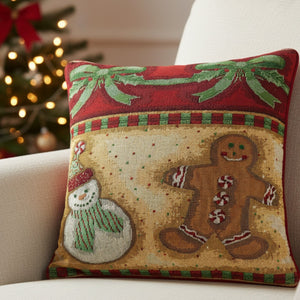 DaDa Bedding Gingerbread Snowman Woven Tapestry Throw Pillow Covers 16" x 16" (12917)