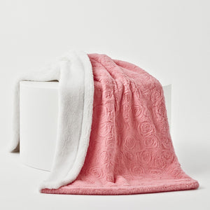 DaDa Bedding Luxury Blossom Pink Rose Buds Pink Sherpa Backside Faux Fur Throw Blanket (BL-171752)