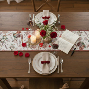 DaDa Bedding Sweet Heart Love Notes Pink Floral Woven Tapestry Dining Table Runner (18273)