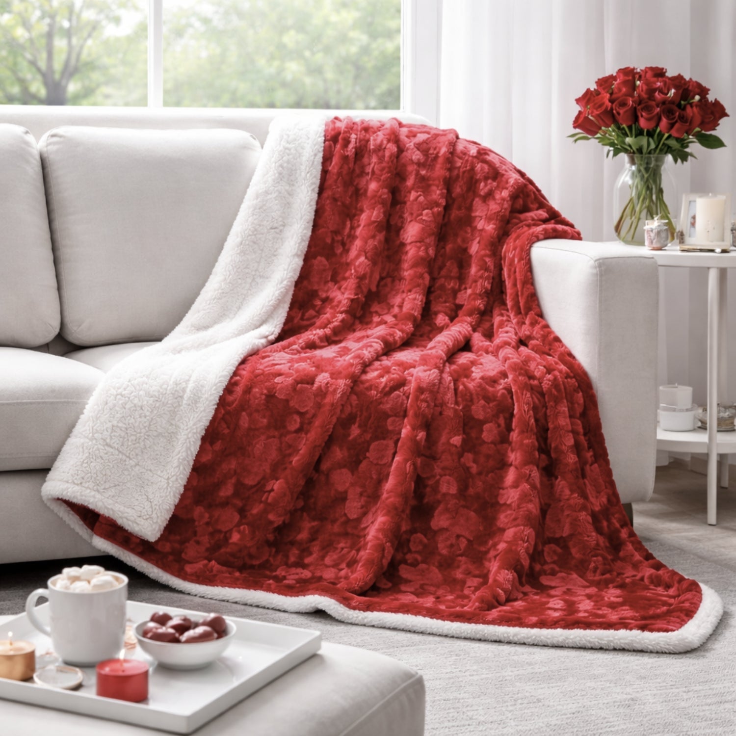 DaDa Bedding Luxury Romantic Red Lovely Hearts Dreamy Plush Faux Fur Throw Blanket (19)