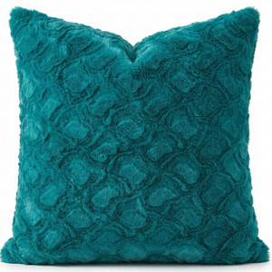 DaDa Bedding Jewel Tones Emerald Green Blue Luxury Faux Fur Throw Pillow Cover (171805)