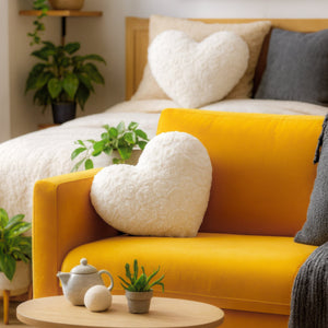 DaDa Bedding White Luxury Roses Romantic Plush Stuffed Heart Throw Pillow - 16” x 14”