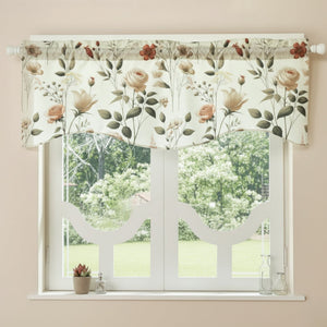 DaDa Bedding Collection Enchanted Meadow Semi-Sheer Valance - Floral Elegance in Beige, Rose, and Soft Green, Light Filtering See Through Microfiber, Rod Pocket Design, 18x52 Inches