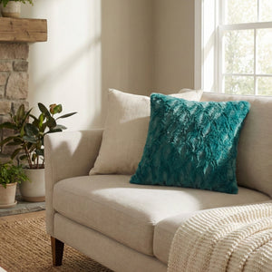 DaDa Bedding Jewel Tones Emerald Green Blue Luxury Faux Fur Throw Pillow Cover (171805)