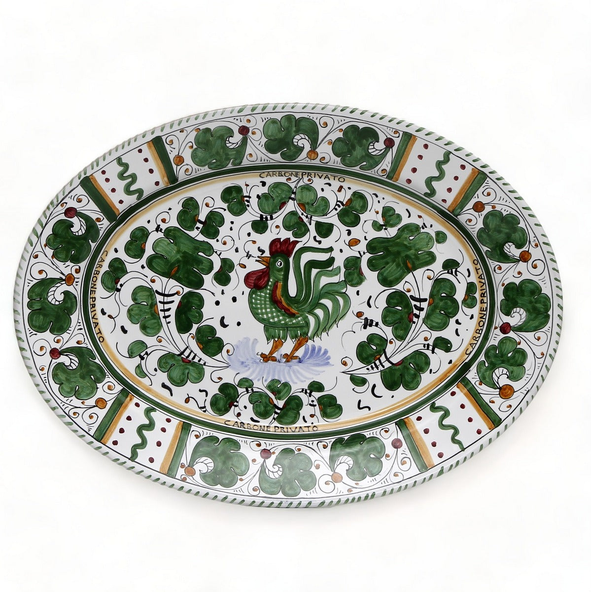 ORVIETO VERDE ROOSTER: Serving Oval Platter (Carbone Privato)
