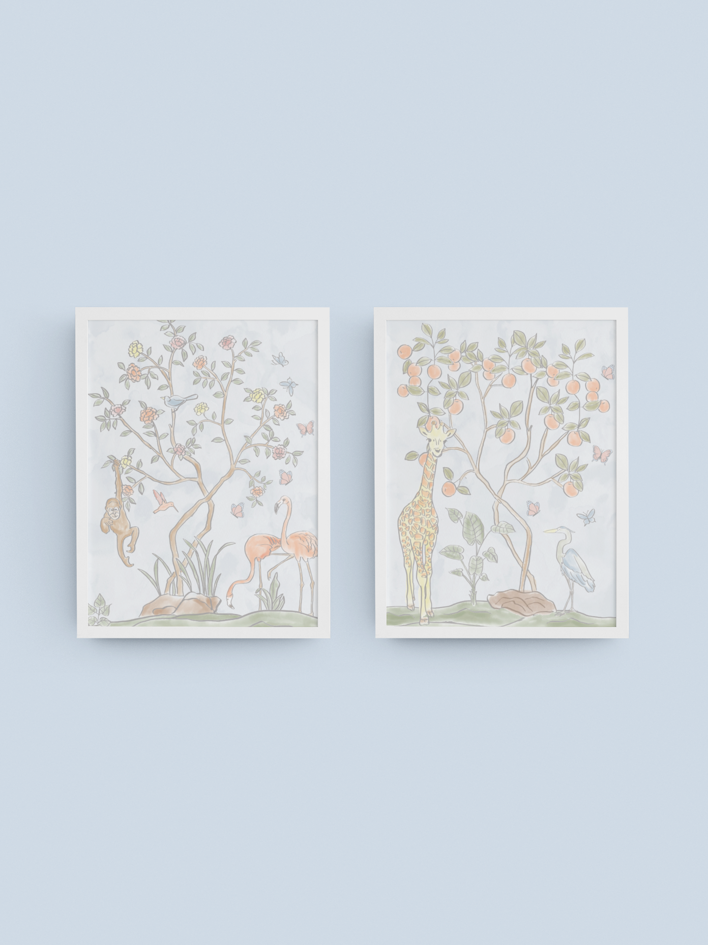 Watercolor Zoo Chinoiserie Art Prints (set of 2)