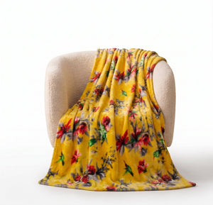 DaDa Bedding Yellow Farmhouse Rustic Spring Floral Hummingbirds Soft Fleece Throw Blanket (925)