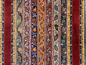 Turkish Rug 4x6, Stripe Pattern, Red & Multicolor, Vintage Handmade Wool Carpet