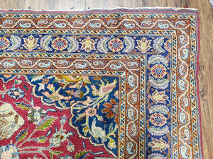 Antique Turkish Sivas Area Rug 8x11, Hand-Knotted, Vintage Red Wool Carpet, Gazelles Lions, Boteh Border, 8' x 11' Top Quality Oriental Rug