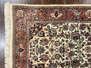 Sino Persian Rug 3x6, Short Runner Rug, Floral Medallion, Beige and Salmon Red, Wool Vintage Hand Knotted Fine Oriental Carpet 3 x 6 ft