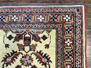 Afghan Heriz Runner Rug 2.9 x 12, Vintage Hand Knotted Persian Carpet for Hallway, 12ft Runner, Wool, Cream