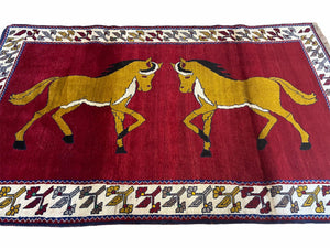 4 X 7 Handmade Hand-Knotted Quality Wool Rug Horses Zagros Red Mustard Gold New