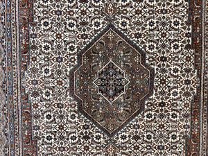 Indo Persian Rug 7x10 ft, Hand Knotted Wool Vintage Oriental Carpet 7 x 10, Traditional Handmade Herati Bidjar Cream Rug, Medallion Rug