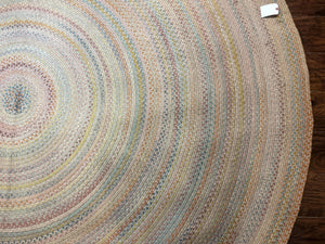 Large American Round Braided Rug 10x10, Multicolor, Vintage, Mid Century, Hand Braided