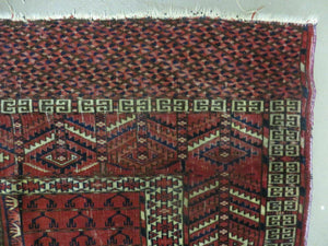 Antique Turkoman Rug 4x5, Ensi Hatchli Tekke Wool Rug