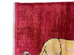 3 X 5 Handmade Hand-Knotted Quality Wool Rug New Vintage Lion Red Pictorial