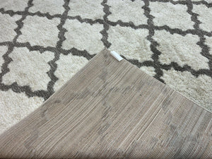 Modern Shag Rug, Ivory and Gray, Diamond Panel Design, Room Sized Area Rug