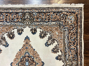 Square Persian Kirman Rug 4x4, Semi Open Field, Handmade