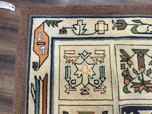 Hooked Rug 8x11, Vintage, American Vintage Hand Hooked Area Rug, Multicolor Panel, Rare