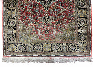 Persian Qum Silk Rug 3.8 x 5.6, Silk on Silk, Animal Pictorials, Fine 330 KPSI