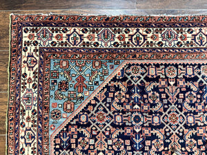 Antique Persian Rug 5 x 6.7, Navy Blue & Ivory, Handmade Persian Wool Carpet, Hamadan Angelas Rug