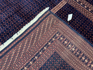 Pakistani Rug 8x11, Hand Knotted Wool Carpet, Navy Blue Red Beige, Four Season Hatchli Design, 8 x 11 Vintage Fine Oriental Rug, Room Sized