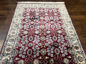 Pak Persian Rug 4x6, Floral Allover, Vintage Wool Carpet, Plum and Ivory