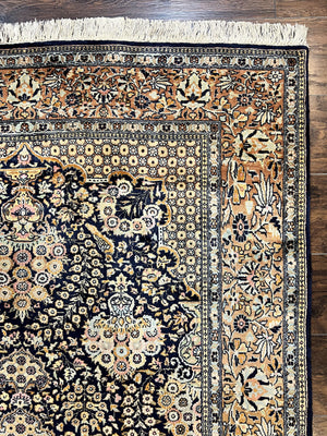 Pak Persian Rug 5x7, Wool Hand Knotted Vintage Fine Oriental Carpet, Birds, Floral Medallion, Traditional Oriental Rug, Dark Blue