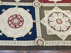 Needlepoint Rug 11x19, Oversized Wool Hand Woven Vintage Carpet, Panel Design, Palace Size Handmade Flatweave Rug, Extra Large, Multicolor