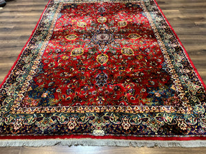 Red Persian Rug 6x9, Medallion Carpet, Ardebil Design, Vintage Belgium Power Loomed Carpet