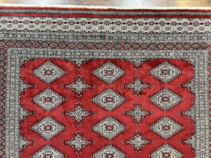 Pakistani Bokhara Rug 6x8, Fine Turkoman Carpet, Wool Handmade Vintage, Red, 6 x 8 Medium Sized Rug, Turkmen Rug
