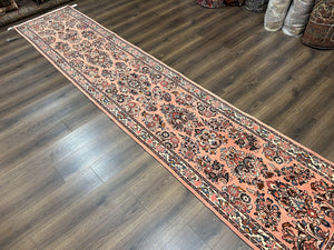 Persian Sarouk Runner Rug 2.9 x 13.6, Wool Floral Hand Knotted Runner