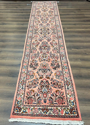 Persian Sarouk Runner Rug 2.9 x 13.6, Wool Floral Hand Knotted Runner