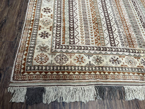 Striped Turkish Anatolian Rug 6x7 Almost Square Shaped Carpet Handmade Vintage Oriental Rug, Living Room Rug, Neutral Colors Cream, Wool Rug