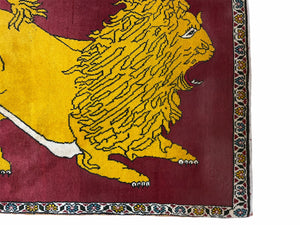 Persian Gabbeh Rug 3x4, Lion Pictorial, Red