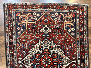 Persian Bakhtiari Rug 5 x 6.6, Tribal Geometric Carpet, Red Ivory, Handmade Wool Medium Sized Oriental Rug, Semi Antique Vintage