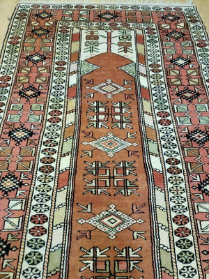4' X 7' Antique Handmade Turkish Melas Oushak Wool Rug