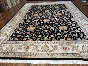 8' 5" X 11' 6" Vintage Handmade Oriental Floral Wool Rug Silk Accent Black Nice