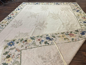 Spanish Needlepoint Rug 9x14, Floral, European Design, Handmade, Vintage Needlepoint Carpet, Room Sized Wool Rug